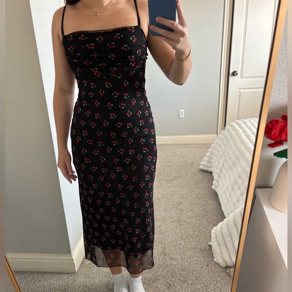 Cherry Print Black Dress